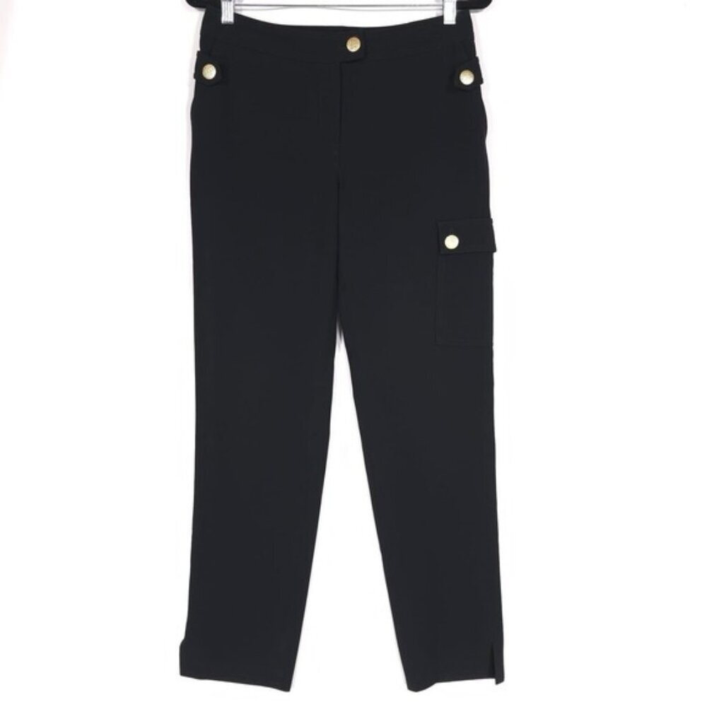 ST. JOHN Black Label Military Cargo Dress Pants Black‎ Gold Crop Size 6 USA MADE